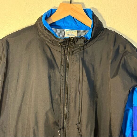 Cheetah Vintage Black Blue  Windbreaker Men L Full Zip Vinted Pockets Hood. - Picture 3 of 12